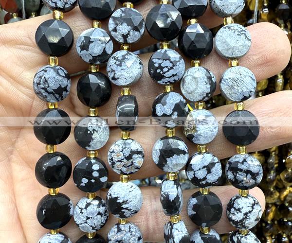 CCB2192 15 inches 10mm faceted coin snowflake obsidian beads