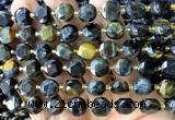 CCB2199 15 inches 10mm faceted coin yellow & blue tiger eye beads