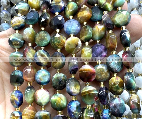 CCB2200 15 inches 10mm faceted coin colorful tiger eye beads