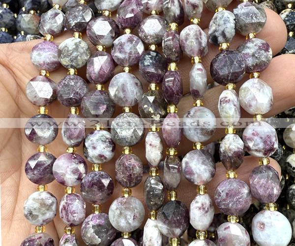 CCB2208 15 inches 10mm faceted coin plum blossom tourmaline beads