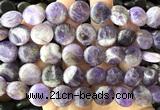 CCB2252 15 inches 15mm flat round matte dogtooth amethyst beads