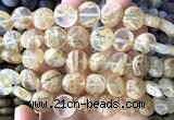 CCB2253 15 inches 15mm flat round matte yellow watermelon beads