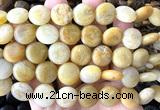 CCB2255 15 inches 15mm flat round matte yellow aventurine jade beads