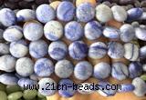CCB2256 15 inches 15mm flat round matte blue aventurine jade beads