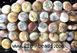 CCB2266 15 inches 15mm flat round matte yellow crazy lace agate beads