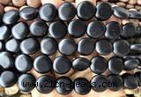 CCB2281 15 inches 15mm flat round matte black obsidian beads