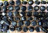 CCB2324 15 inches 12mm faceted coin black banded agate beads