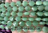 CCB2328 15 inches 12mm faceted coin green aventurine jade beads