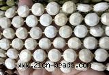 CCB2335 15 inches 12mm faceted coin white fossil jasper beads