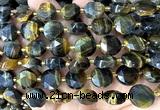 CCB2364 15 inches 12mm faceted coin yellow & blue tiger eye beads