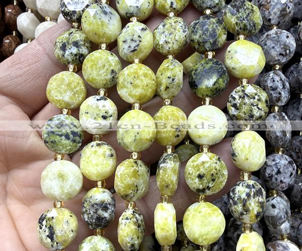 CCB2371 15 inches 12mm faceted coin yellow turquoise beads
