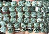CCB2404 15 inches 10mm faceted square green spot stone beads