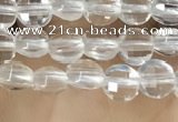 CCB530 15.5 inches 4mm faceted coin white crystal beads