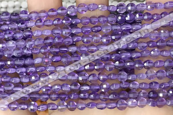 CCB531 15.5 inches 4mm faceted coin amethyst gemstone beads