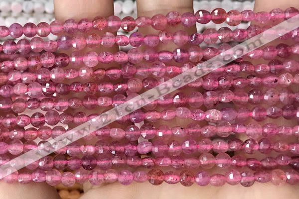 CCB532 15.5 inches 4mm faceted coin strawberry quartz beads