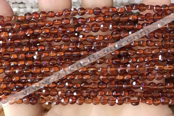 CCB536 15.5 inches 4mm faceted coin orange garnet beads wholesale