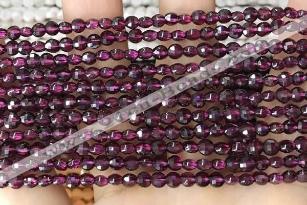 CCB537 15.5 inches 4mm faceted coin purple garnet beads wholesale