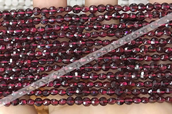 CCB538 15.5 inches 4mm faceted coin red garnet beads wholesale