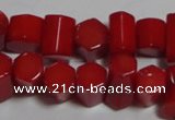 CCB54 15.5 inches 5*8mm faceted column red coral beads Wholesale