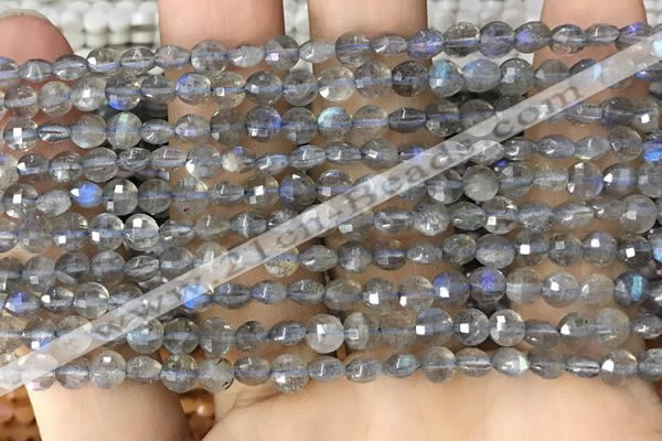 CCB540 15.5 inches 4mm faceted coin labradorite gemstone beads