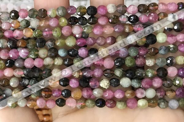 CCB545 15.5 inches 4mm faceted coin tourmaline gemstone beads