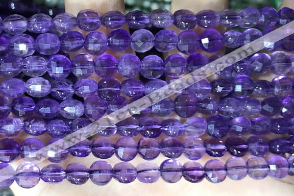 CCB600 15.5 inches 6mm faceted coin natural amethyst gemstone beads