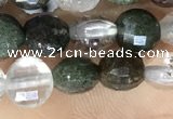 CCB604 15.5 inches 6mm faceted coin green phantom quartz beads