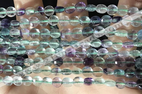 CCB605 15.5 inches 6mm faceted coin fluorite gemstone beads