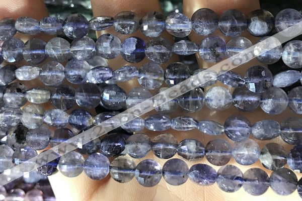 CCB606 15.5 inches 6mm faceted coin iolite gemstone beads