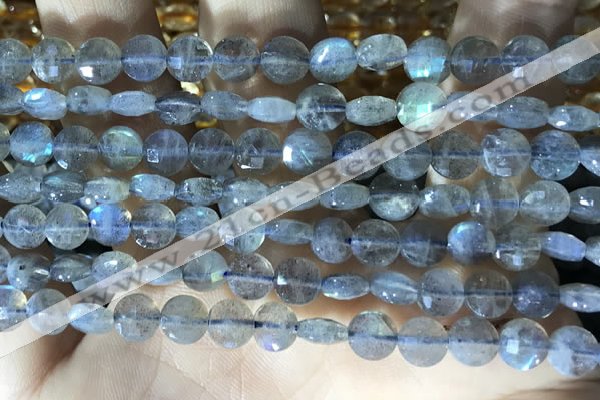 CCB607 15.5 inches 6mm faceted coin labradorite gemstone beads