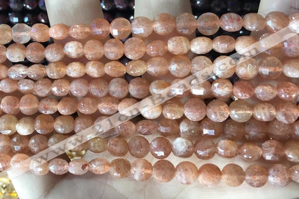 CCB628 15.5 inches 6mm faceted coin natural sunstone gemstone beads