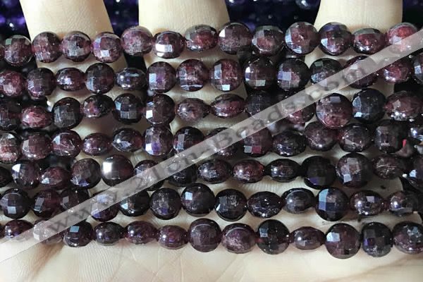 CCB630 15.5 inches 6mm faceted coin red garnet gemstone beads