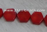 CCB64 15.5 inches 13mm hexagon red coral beads Wholesale