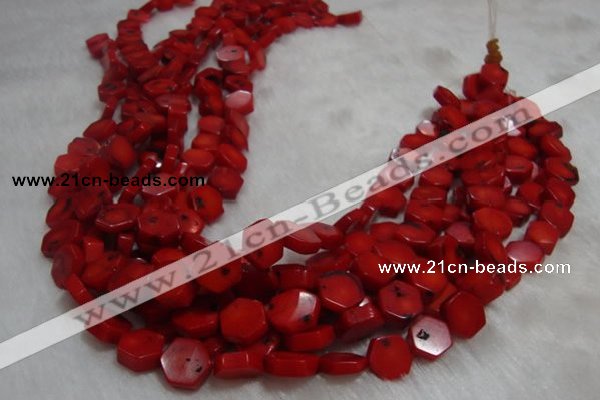 CCB64 15.5 inches 13mm hexagon red coral beads Wholesale