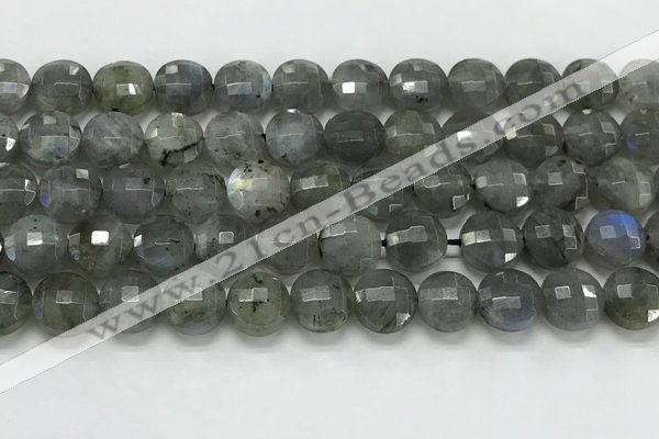 CCB684 15.5 inches 10mm faceted coin labradorite gemstone beads