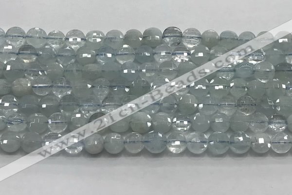 CCB700 15.5 inches 6mm faceted coin aquamarine gemstone beads