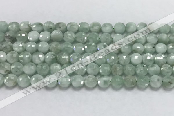 CCB708 15.5 inches 6mm faceted coin green angel skin gemstone beads