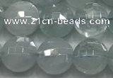 CCB720 15.5 inches 8mm faceted coin aquamarine gemstone beads