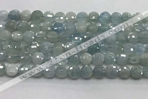 CCB720 15.5 inches 8mm faceted coin aquamarine gemstone beads