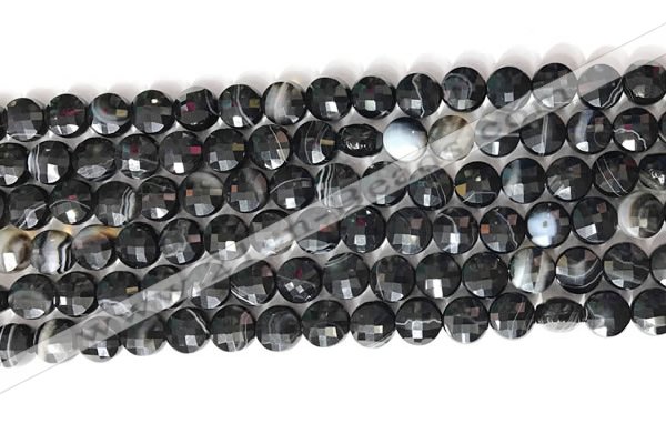 CCB754 15.5 inches 8mm faceted coin black line agate beads