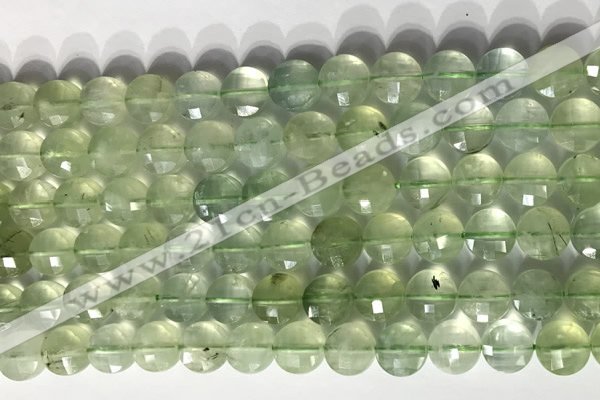 CCB771 15.5 inches 8mm faceted coin prehnite gemstone beads