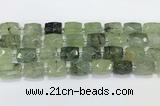 CCB886 11*15mm-12*16mm faceted cuboid green rutilated quartz beads wholesale