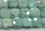 CCB975 15.5 inches 6*6mm faceted square amazonite  beads