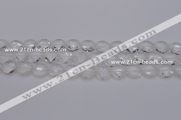 CCC504 15.5 inches 12mm faceted coin natural white crystal beads