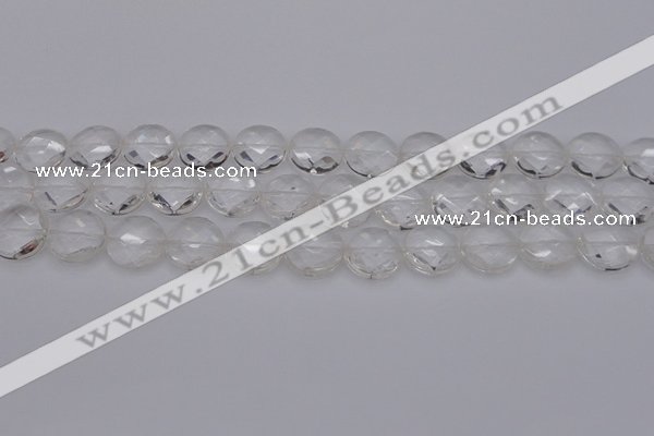 CCC505 15.5 inches 14mm faceted coin natural white crystal beads