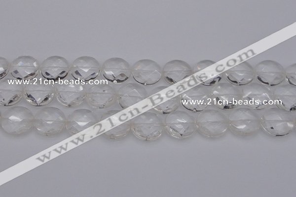 CCC509 15.5 inches 22mm faceted coin natural white crystal beads