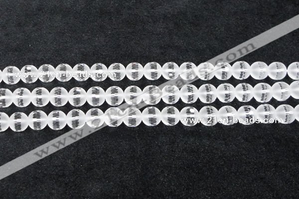 CCC614 15.5 inches 12mm faceted round matte natural white crystal beads