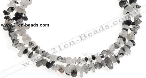CCH08 35 inches black & white quartz rutilated chips beads