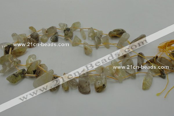 CCH403 15.5 inches 8*20mm - 10*25mm golden rutilated quartz chips beads