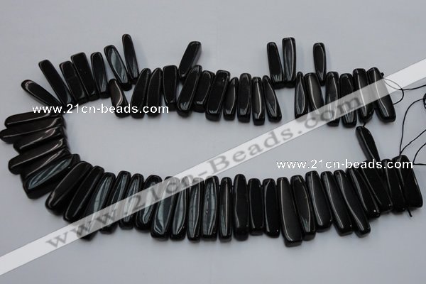 CCH409 15.5 inches 6*25mm - 7*35mm black agate chips beads